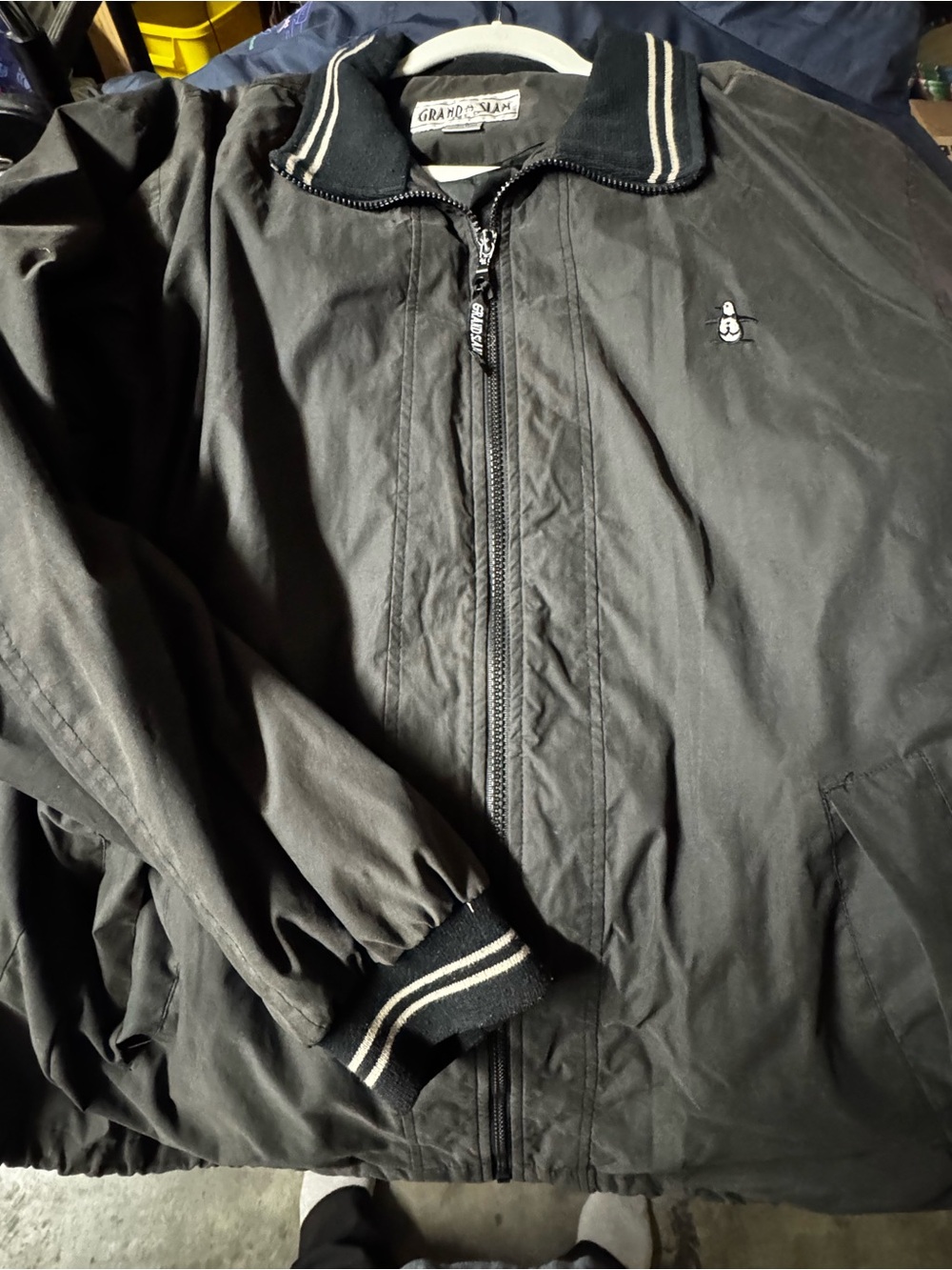 Grand Slam Men's Black Golf Jacket with Contrast Stripe Trim - Size Large